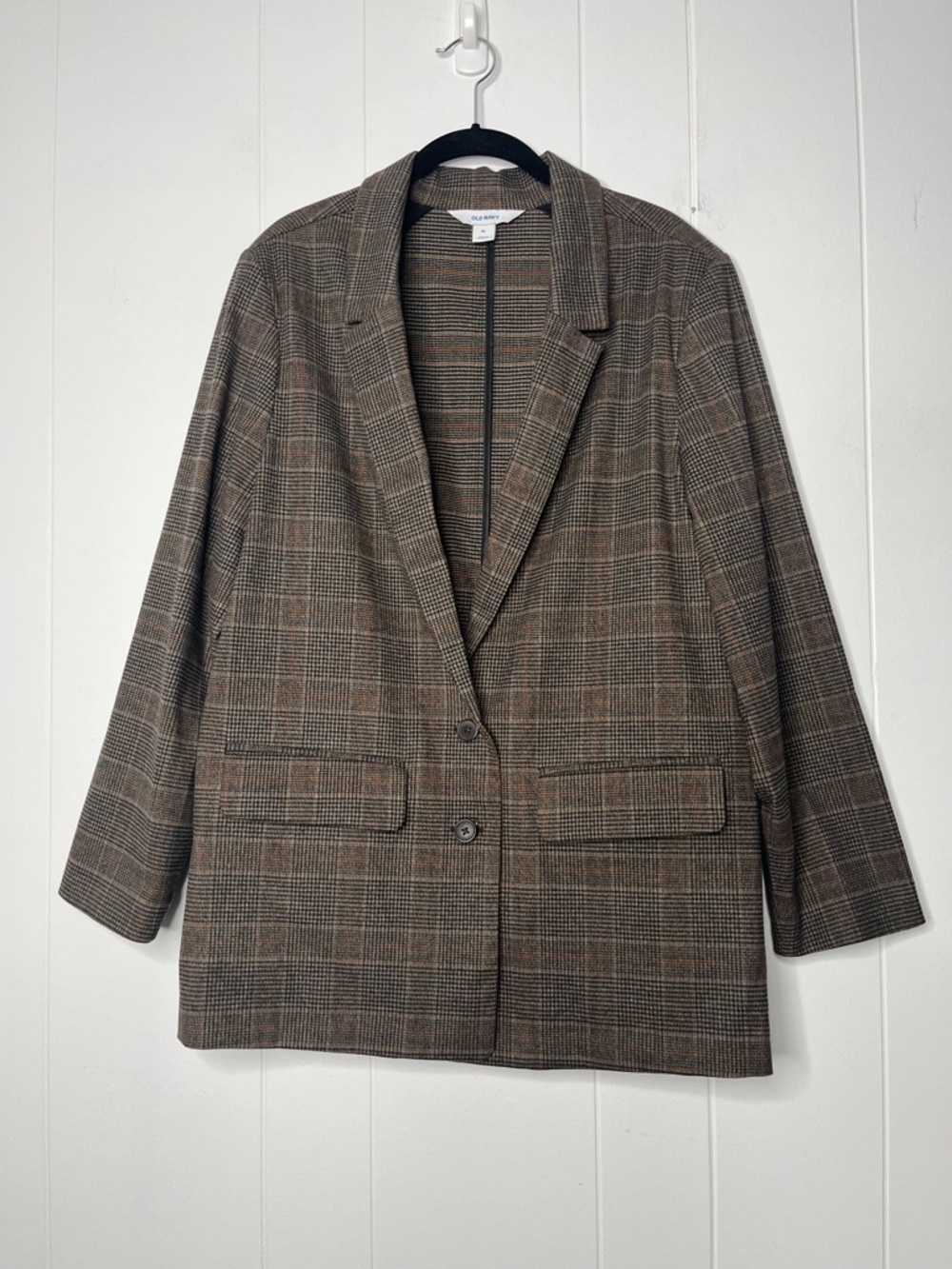 Old Navy Womens Plaid Blazer Jacket in Brown - Relaxed Longline Size XL Unlined